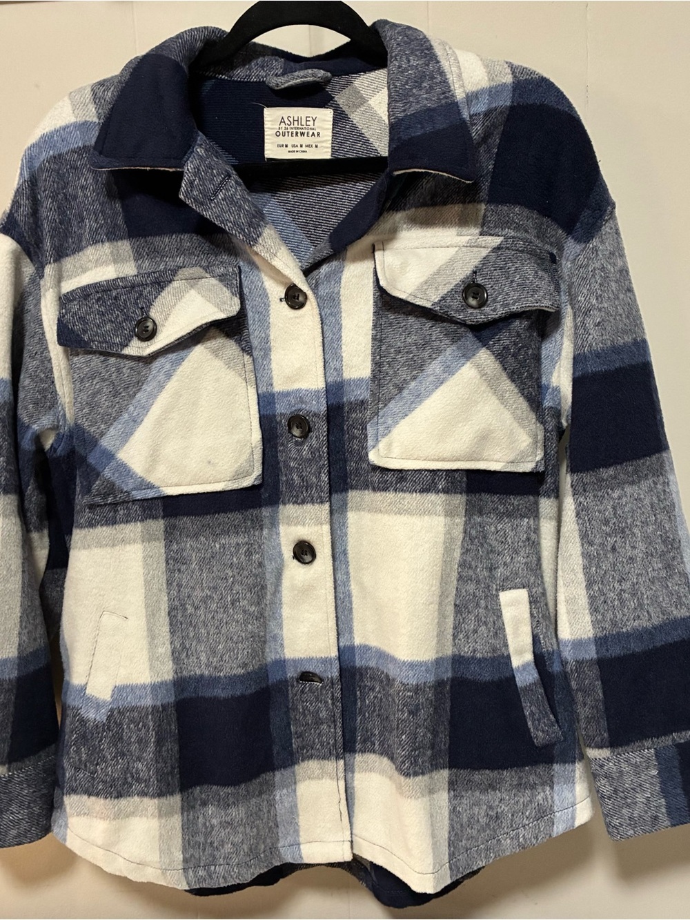 Ashley By 26 International Navy Blue and White Plaid Shacket